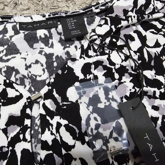 NWT TAHARI Long Sleeve Black & White Abstract Blouse, Comfortable Workwear, M - Picture 5 of 10